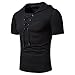 Mens Hooded Hippie Shirt Hip Hop Streetwear Breathable Short Sleeve Lace up Pullover Renaissance Viking Top Black