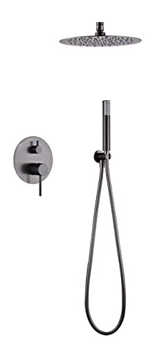 MICE - Set doccia da incasso a soffitto - kit monocomando doccia per bagno a 2 vie - rubinetteria bagno colore Black Gun Metal - doccia incasso soffitto monocomando grigio scuro satinato