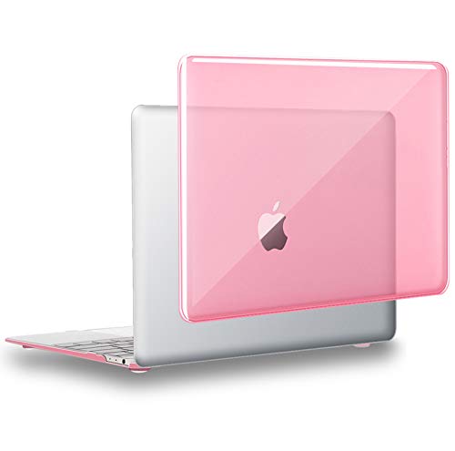 UESWILL Glossy Crystal Clear See Through Hard Shell Case Cover Compatible with 12 inch MacBook with Retina Display (Model: A1534) + Microfibre Cleaning Cloth, Pink