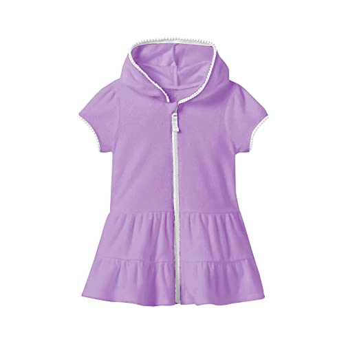 Image of Mafulus Girls Hooded Terry Coverups Swim Beach Zip Cover-Up Summer Short Sleeve Ruffle Dress