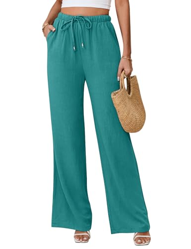 Image of Linen Pants for Women Flowy Palazzo Pants Boho High Waist Wide Leg Trousers Summer Beach Vacation Outfits 2026