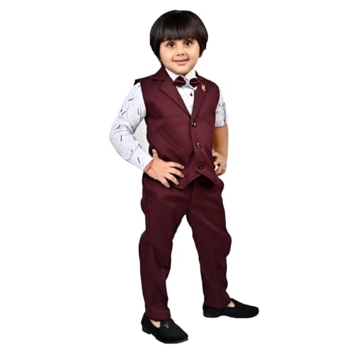 Image of Kukuwears - Kids Ethnic Suit Set I 3 Piece Party Suit for Boys | Kids Suit Set Shirt, Pant & Waistcoat I Birthday Boys Party Dress