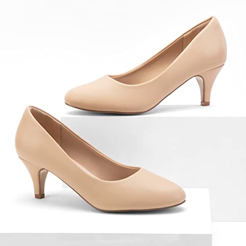 Greatonu Women’s Round Toe Low Heel Pumps Kitten Heels Closed Toe Dress Pumps Shoes Wedding Party Shoes Work Heels 5