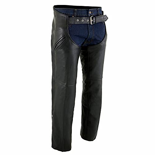 Milwaukee Leather Chaps for Men's Black Premium Leather Motorcycle Chaps w/Snap Out Thermal Liner-Slash Pocket-ML1103 - Medium