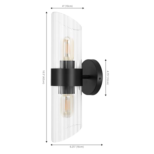 Image of SAFAVIEH Lighting Collection Eytan Clear Glass /Black Vertical Wall Sconce Set of 2 Light Fixture, Ideal for Bathroom, Entryway, Vanity, Foyer, Hallway, Living Room (LED Bulbs Included)