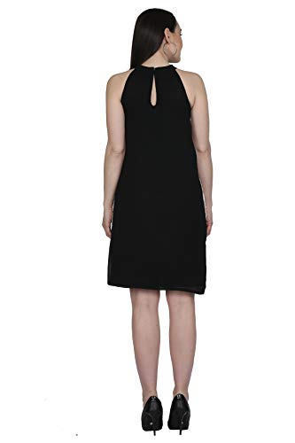 Image of LATIVE Fashion Stylish one Piece Dress for Women & Girls Sequin Georgette Mini Shift | Stitched Fancy Dress for Girls Farewell | Classy Dress for Ladies - Black