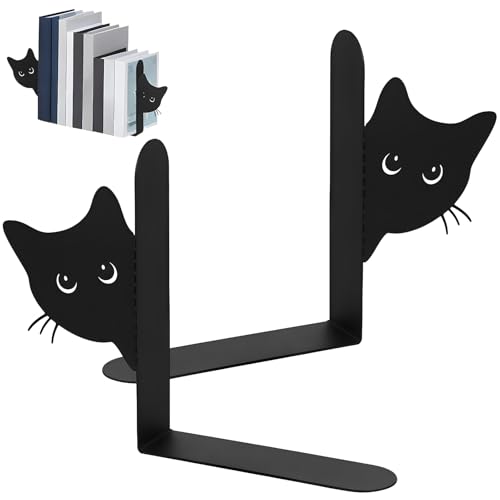 2 Stück Buchstützen Metall, Kreativität Katze Bücherstütze Dekoratives Buchstopper, Buchstütze Katze Schwarz Kätzchen Buchstütze Hidden Bücherhalter für Schulen, Bibliotheken, Büros
