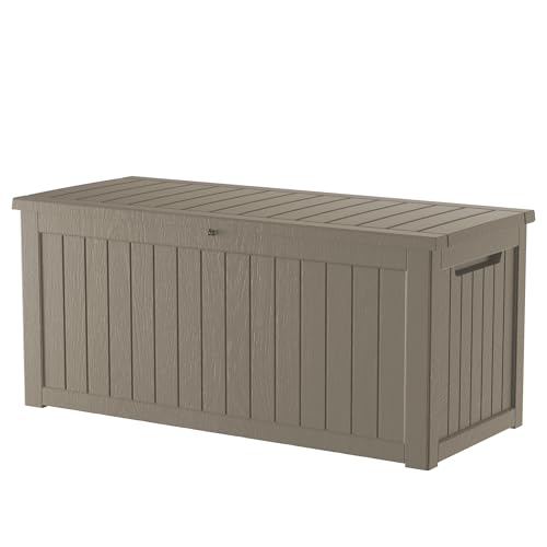Decksplore Outdoor Storage Box Waterproof 200 Gallon Lockable Resin Large Deck Box Patio Storage Bin for Pool Accessories Cushion Furniture Garden Tools UV-Resistant Outside Delivery Grey