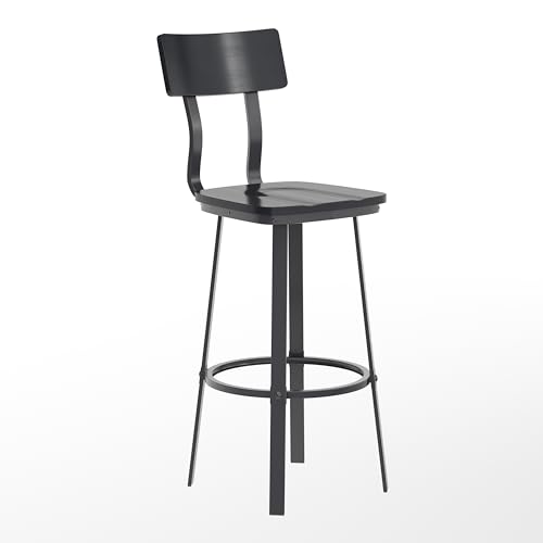 Flash Furniture Flint Series - Taburete comercial para restaurante, asiento y respaldo de madera, marco de recubrimiento en polvo, color negro