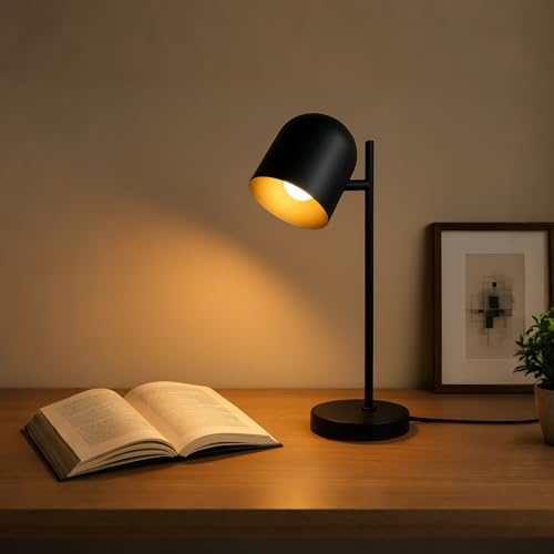 Kowanie Tischlampe Vintage retro Nachttischlampe: Tischleuchte Wohnzimmer industrial in Schwarz Gold aus Metall E14 rustikal Nachttischleuchte mit Kabel Bettlampe für Schlafzimmer - Ohne Leuchtmittel