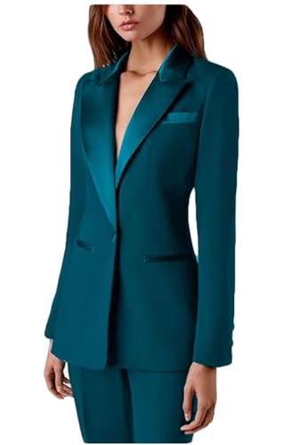 Traje de dos piezas para mujer, traje de oficina, ajustado, blazer y pantalones, traje de negocios, ropa casual, traje de graduación, Teal, XXL