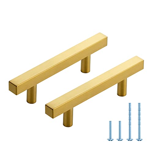 JOY DECOR 10 Pack Brushed Brass Kitchen Cabinet Drawer Pulls, Square Bar Handles for Cupboards, 5 Inch Cabinet Pulls with 3 Inch (76mm) Hole Center, Stainless Steel Kitchen Cabinet Hardware by JOY DECOR - Used condition - US$5.13