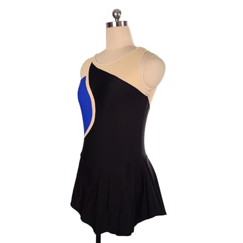Vestido de patinação artística, duas cores, patchwork, sem mangas, competição de patinação artística