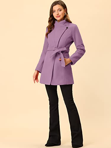 Image of Allegra K Women's Winter Elegant Stand Collar Overcoat Long Belted Pea Coat