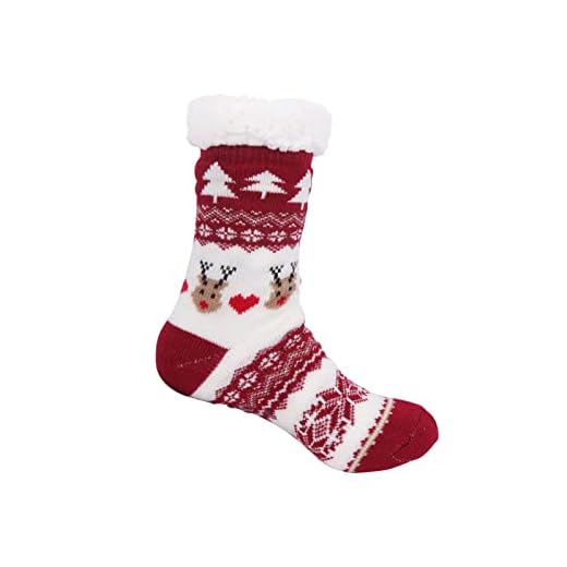 TianWlio Chaussettes de Noël Femmes Fantaisie Chaussette Thermiques Christmas Antidérapantes Chaudes Polaire Douces et Confortables Chaussettes Hiver Chaudes Épaisses Chaussette (Wine, One Size)