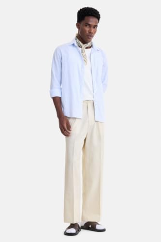 Image of SNITCH Men Trousers Holiday & Casual Wear | Relaxed Fit Pleated Front & Straight Leg Design | Breathable Cotton Linen Blend Fabric for Summer & Vacation Outings