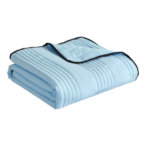 Edredón refrescante de verano, edredón ligero transpirable con acolchado a rayas, uso en todas las estaciones para cama, manta fina de algodón lavado con aire acondicionado para personas que duermen