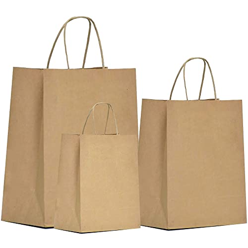 Qutuus Bolsas de papel kraft de 75 unidades de 6 x 3 x 8 y 8 x 4.5 x 10 y 10 x 5 x 13 pulgadas, bolsas de papel kraft, bolsas de papel marrón, bolsas de manualidades, bolsas de compras Kraft con asas