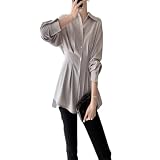 [JLBOCMGT] シャツ レディース トップス ボタン付け ブラウス 長袖 シフォン 前開き 着痩せ シンプル ファッション 無地 カジュアル ビジネス 大人 通勤 春 夏 秋