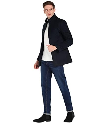 Men's Black Trench Coat Regular Fit Notch Lapel Single Breasted Top Coat Winter Warm Woolen Tweed Business Semi Long Jacket Overcoat-image-29