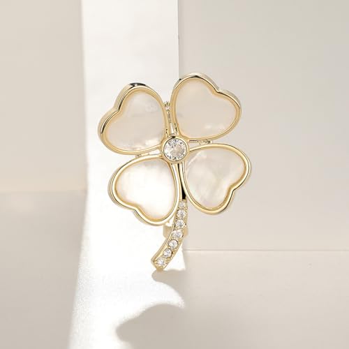 Broche de trébol de concha natural y circonitas para vestidos de gala 4