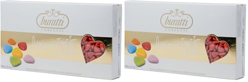 Buratti Confetti Confettis au Chocolat Avec Mini Coeurs Rouges 1 Kg (Lot de 2)