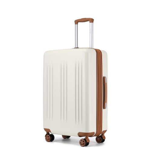 Image of Kono 24 Inch Expandable Checked Luggage with Spinner Wheels TSA Lock Cream | Medium Size Lightweight PC+ABS Hard Shell Suitcase, Durable and Drop Resistant, Suitable for 4-7 Days Trip Travel