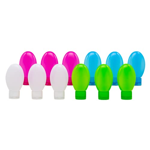 Flents Travel Wide Mouth Container for Shampoo, Conditioner or Lotion, Flip Cap for Easy Opening, TSA Approved, Durable and Refillable, 12 Pack, 3 fl oz, Colors May Vary