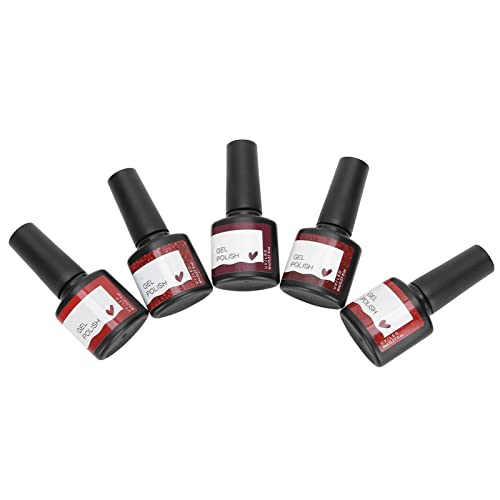 Serie Roja - Juego de 5 esmaltes en gel de 8 ml - Kit de colores brillantes para manicura semipermanente, bajo olor, larga duración - Manicura para uñas de manos y pies