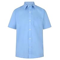 Boys School Shirts Long Sleeve & Short Sleeves in White & Blue Colours Boys Dress Shirts (as8, Age, 13_Years, 14_Years, Regular, Blue Short Sleeve)