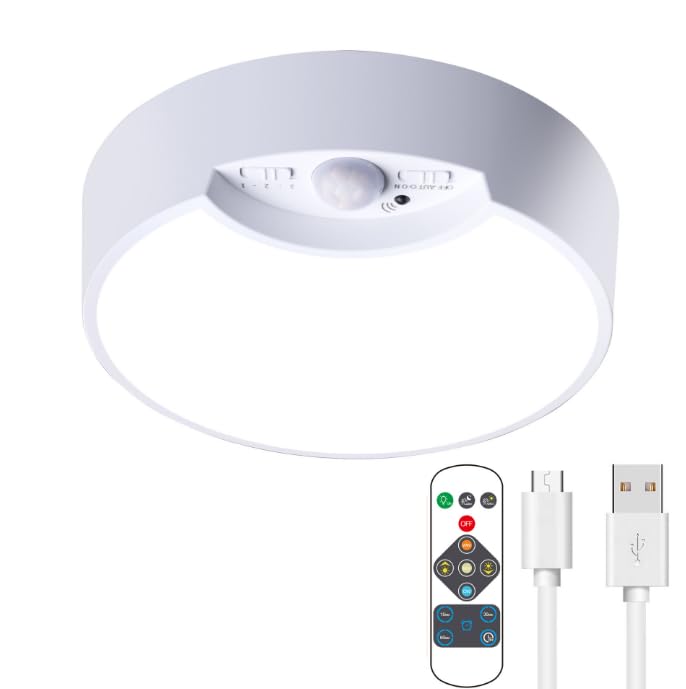 Motion Sensor Lights Indoor Rechargeable Led Battery Operated Lights with Remote, 7.5-inch 400LM Shed Lights 8000mAh Pir Ceiling Light No Electricity Light for Night Cupboard Garage Loft Porch Toilet