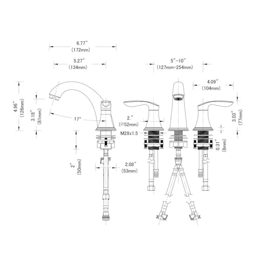 Bathroom Sink Faucet, Faucet for Bathroom Sink, Widespread Black and Gold Bathroom Faucet 3 Hole with Stainless Steel Pop Up Drain and cUPC Lead-Free Hose - (Black and Gold)