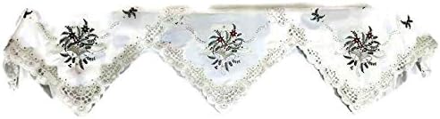 Christmas Table Runner Embroidered with Silver Bells on White Material, Size 60 x 15 inches