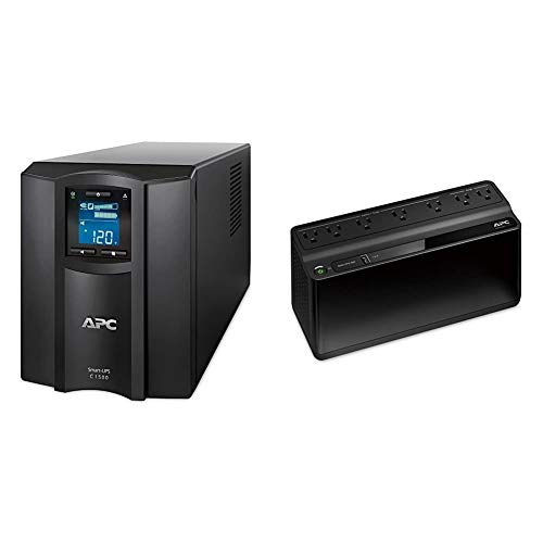APC 1500VA Smart UPS with SmartConnect & UPS, 600VA UPS Battery Backup & Surge Protector, BE600M1 Backup Battery Power Supply, USB Charger, Back-UPS Series Uninterruptible Power Supply