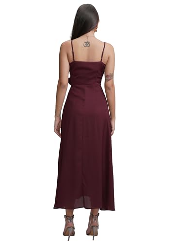 Image of Tokyo Talkies Women's Maxi Length | Strappy Design | High Slit | Flowy Silhouette Glamorous | Bold Thigh-High Slit for Effortless Elegance