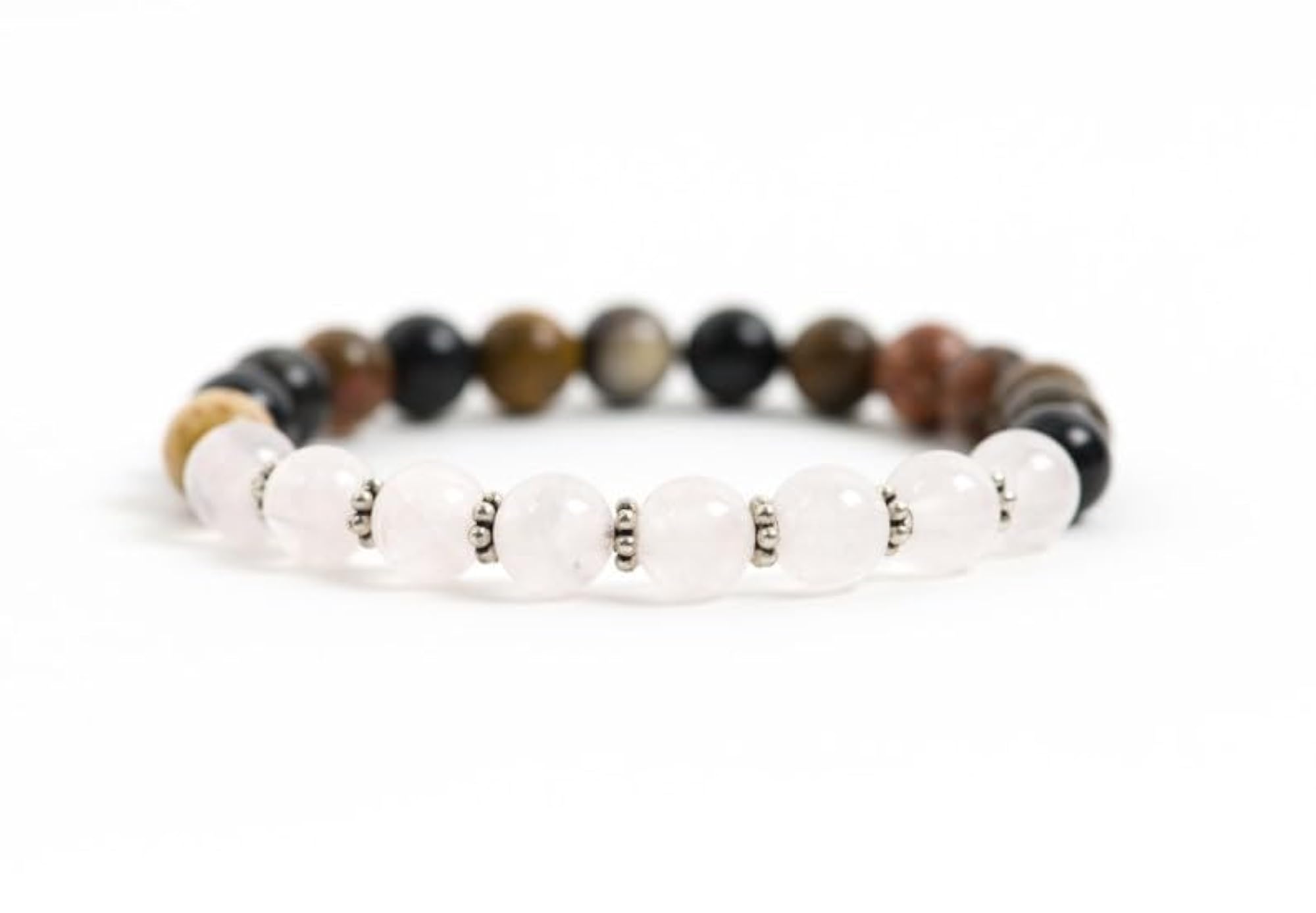 Unisex Natural Pietersite & Rose Quartz 8mm Beads Stretchable Bracelet