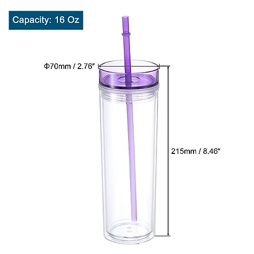 Uxcell Skinny Acrylic Tumbler with Lid and Straw, 16 Oz Reusable Double Wall Cups - Image 2
