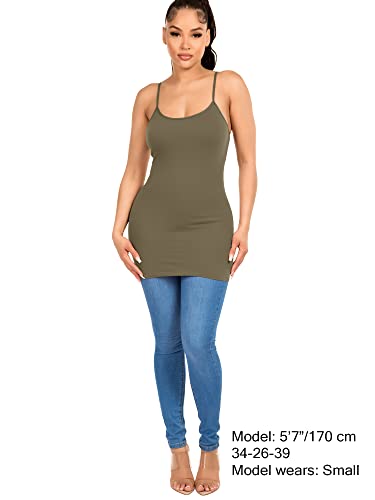 Image of Long Cotton Camisole Tank Tops for Women | Basic Braless Layering Tops with Adjustable Spaghetti Straps