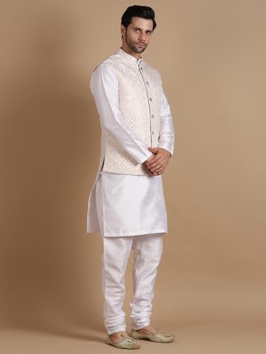 Image of men's Silk Blend Kurta Pejama & Waistcot Set