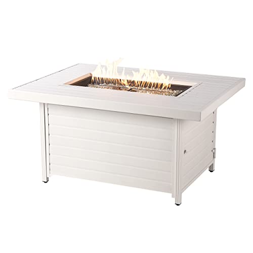 Image of Oakland Living Rectangular 48 in. x 36 in. Aluminum Propane Fire Pit Table, Glass Beads, Two Covers, Lid, 57,000 BTUs in White Finish