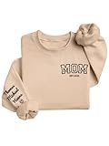 Savilediy Custom Mothers Day Christmas Birthday Gift for Mom, Customized Embroidered Sweatshirt and Hoodie with Names on Sleeve, Personalized Mom EST Shirt
