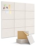 Kuchoow Large Felt Bulletin Cork Board Self-Adhesive Beige Pin Wall Tiles, 48'' x 36'' Rectangular Vision Tack Panels for Classroom Office Display 12 Pack Corkboard for Kitchen Bedroom Home Decor