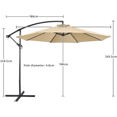 Parasol déporté 3m inclinable anti-UV Yaheetech