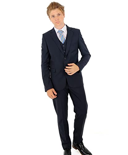 Costume pour garçon 3 pièces coupe ajustée bleu pour mariage ado 12 ans