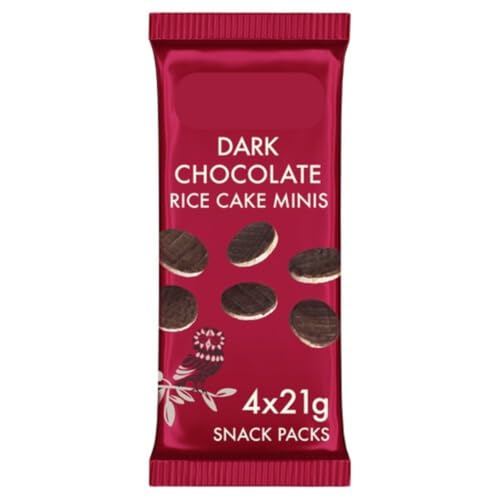 Dark Chocolate Rice Cake Minis, 4 x 21g Snack Packs, Gluten Free, Vegan, 102 Calories per Pack