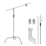 ITOTIN Heavy Duty C Stand with Boom Arm, Stainless Steel Heavy Duty Photography Light Stand, Adjustable Height 4.9ft-10.8ft, with 4.1ft Holding Arm, for Reflector, Umbrella, Softbox, Monolight
