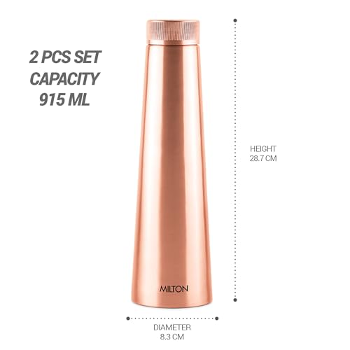 Image of Milton Copper Delight 1000 Water Bottle, Set of 2, 1.01 Litre Each, Copper | 100% Leak Proof | Office Bottle | Gym Bottle | Yoga Bottle | Home | Kitchen | Hiking | Treking Bottle | Travel Bottle
