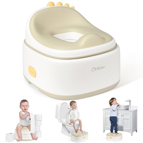 Orzbow Multifunzionale Vasino Bambini, Universale Riduttore WC Bambini, Stivabile Riduttore Water Bambini con Sgabellino WC, Design Minimalista, Facile da Pulire, Liscio e Senza Bave, Khaki