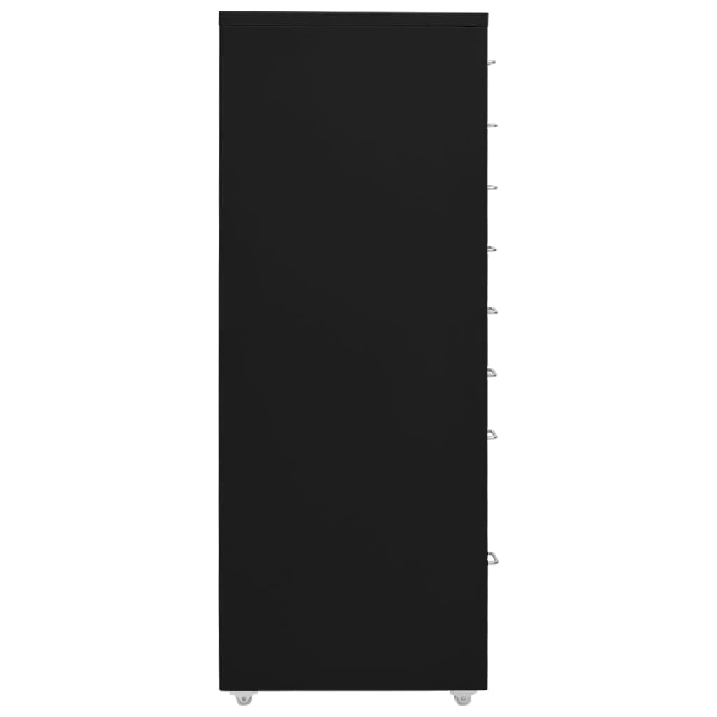 Aktenschrank mit 8 Schubladen, Rollcontainer für das Büro, Schubladenschrank aus Metall, Büroorganisation für Dokumente, 28 x 41 x 109 cm, Schwarz