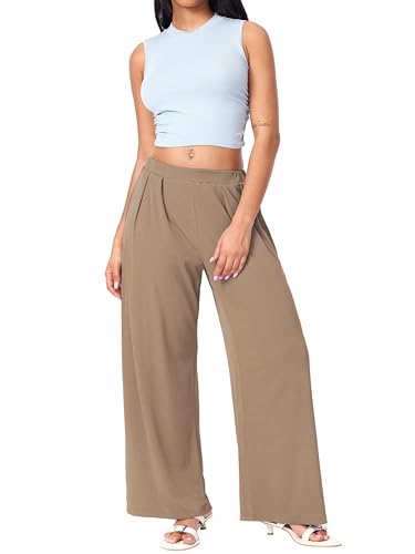 Image of CIDER Palazzo Pants for Women Wide Leg Flowy Pants with Pockets Elastic Mid Waist Summer Beach Vacation Outfits Lightweight
